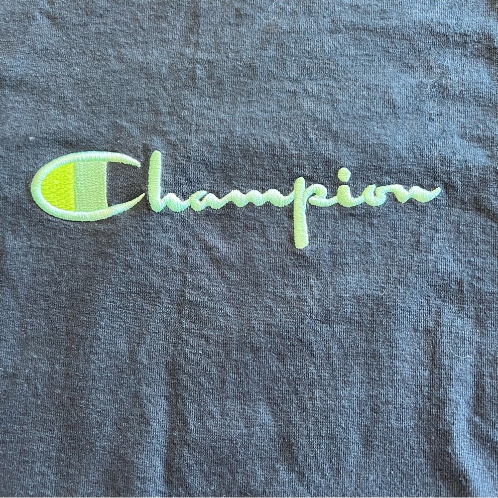 Champion Long Sleeve Shirt Medium Black Neon Logo - Picture 2 of 6